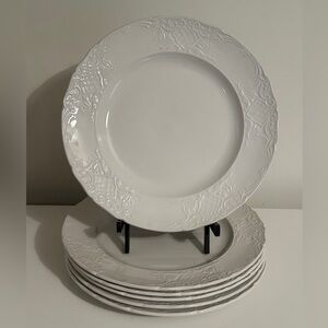 Set Of 6 Johnson Brothers Richmond 10.25” Dinner Plates White Embossed England